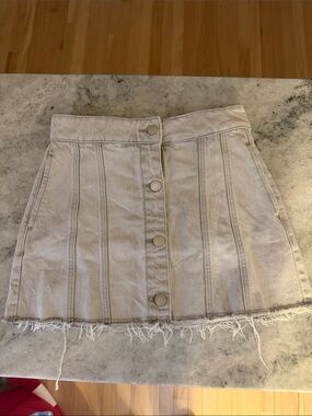 Zara Cream Button-Front Denim Mini Skirt with Frayed Hem